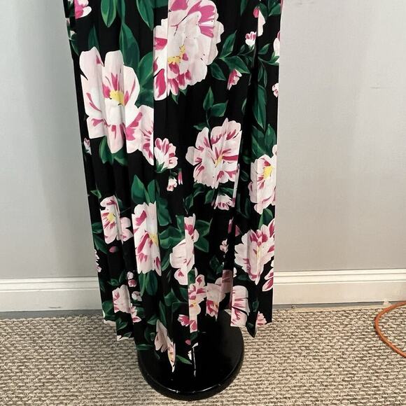 On 34th Skirt size Small Black Pink Green Floral Tulips Pleated Mid Tropical - Picture 7 of 9